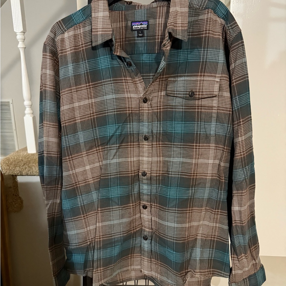 Patagonia Plaid Button Down Shirt - Teal and Brown